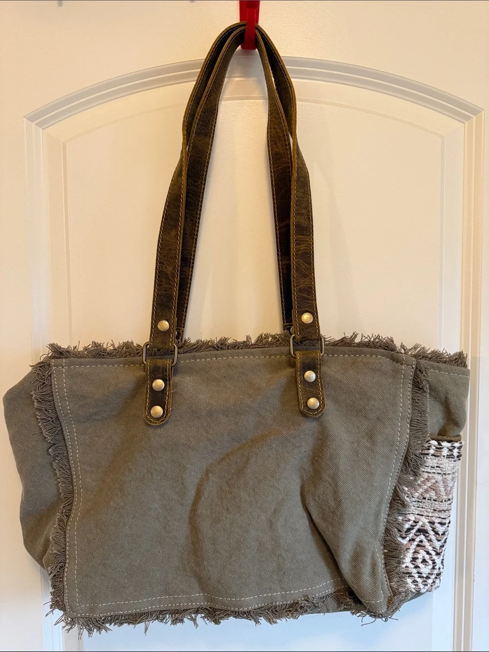 Myra Bag Brown & Cream Woven Tribal Tote - Picture 4 of 12